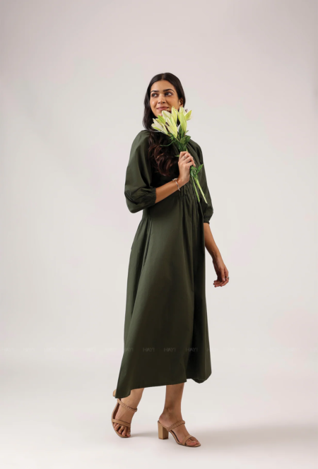 Zayra With Balloon Sleeve Flared Dress