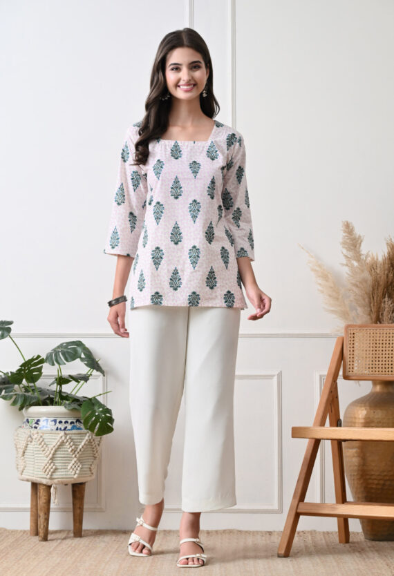 White Triangle Pattern Kurti Set For Women